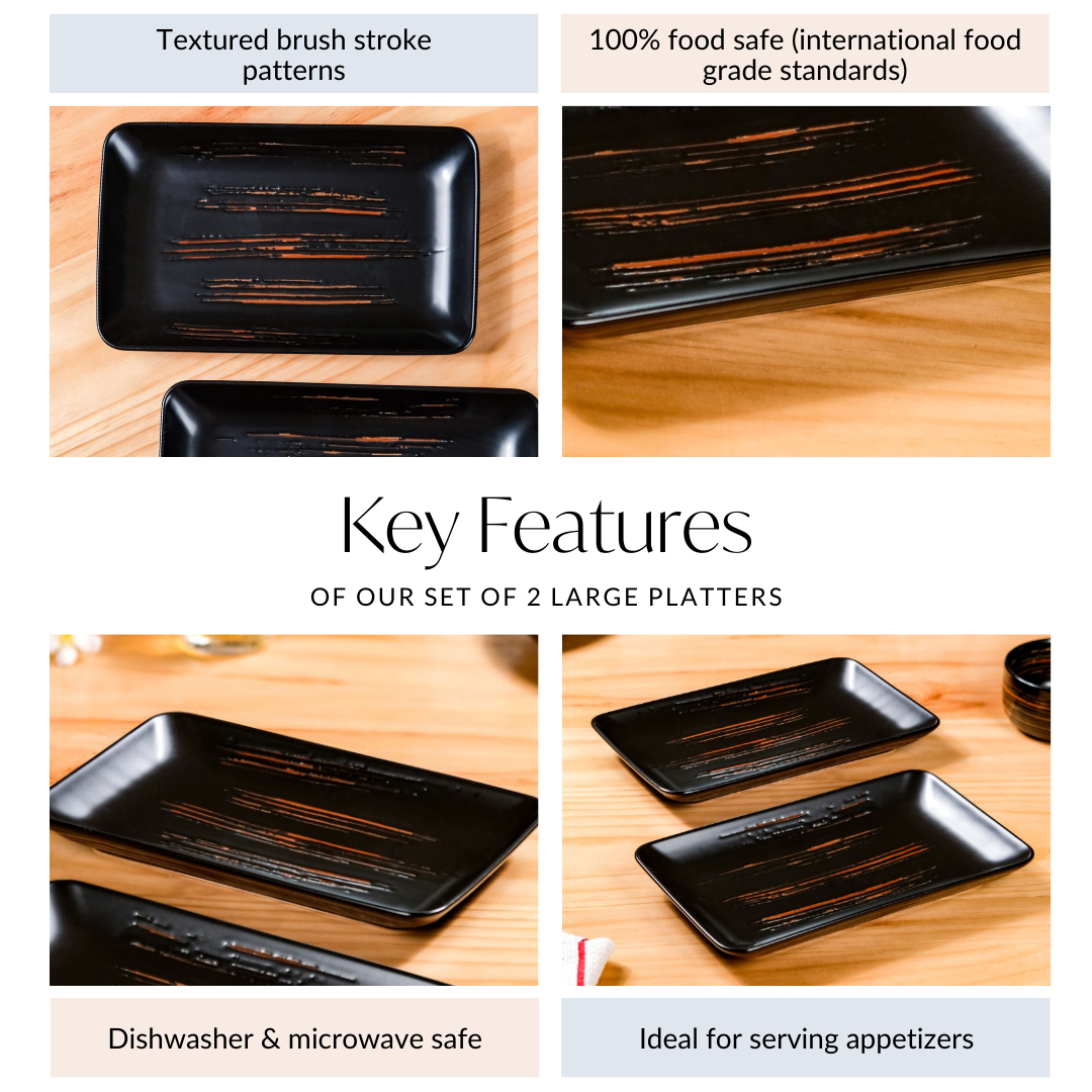 Exotic Brushstroke Platter Large Black Set Of 2 10 Inch