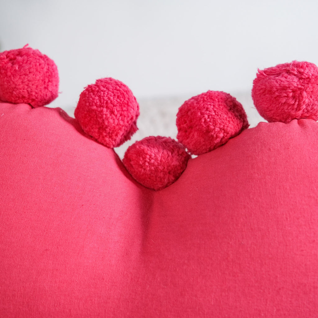 Pom Pom Heart Sofa Cushion Dark Pink 40x35cm
