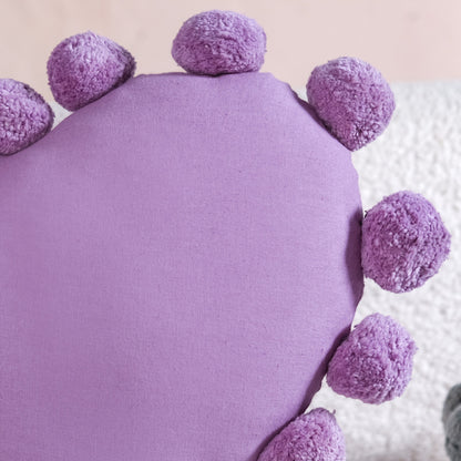 Pom Pom Heart Sofa Cushion Purple 40x35cm