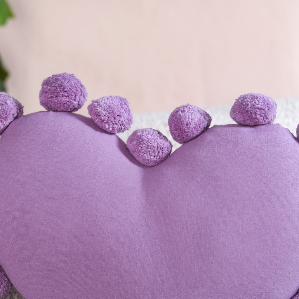 Pom Pom Heart Sofa Cushion Purple 40x35cm