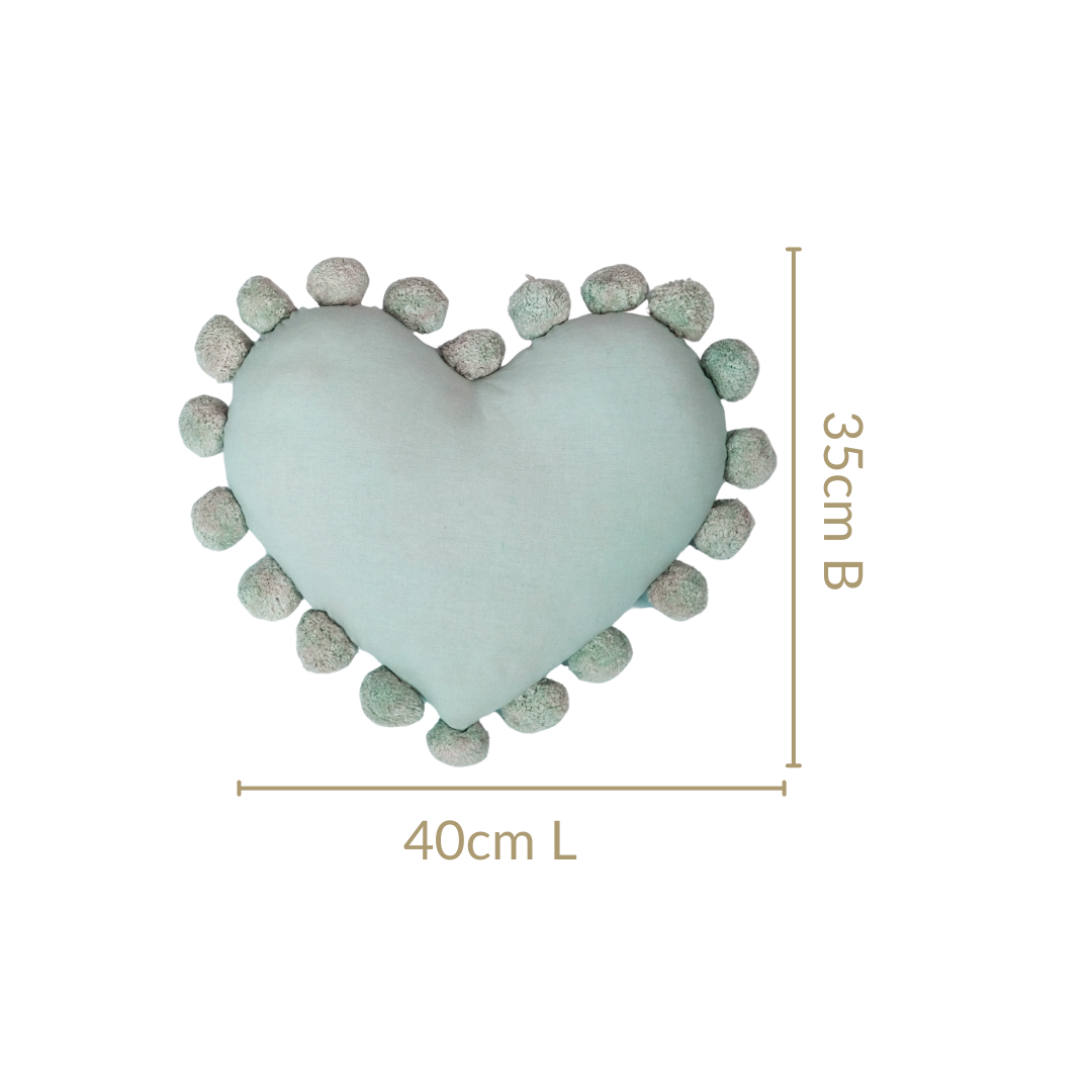 Pom Pom Heart Sofa Cushion Mint Green 40x35cm