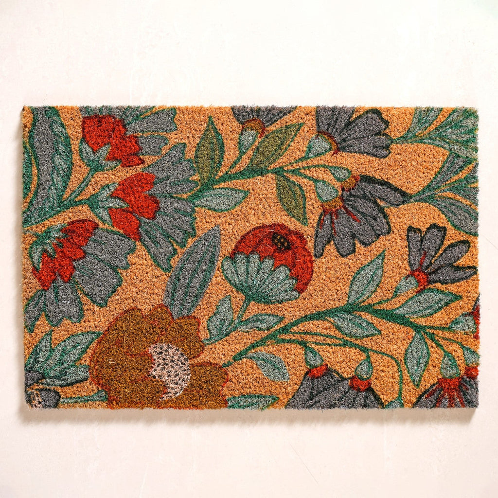 Poppy Blossoms Natural Coir Floor Mat 24x16 Inch