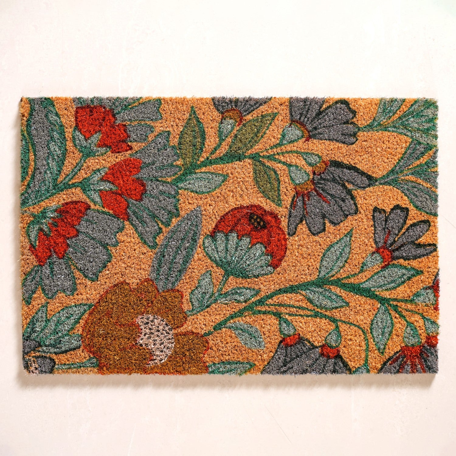 Poppy Blossoms Natural Coir Floor Mat 24x16 Inch