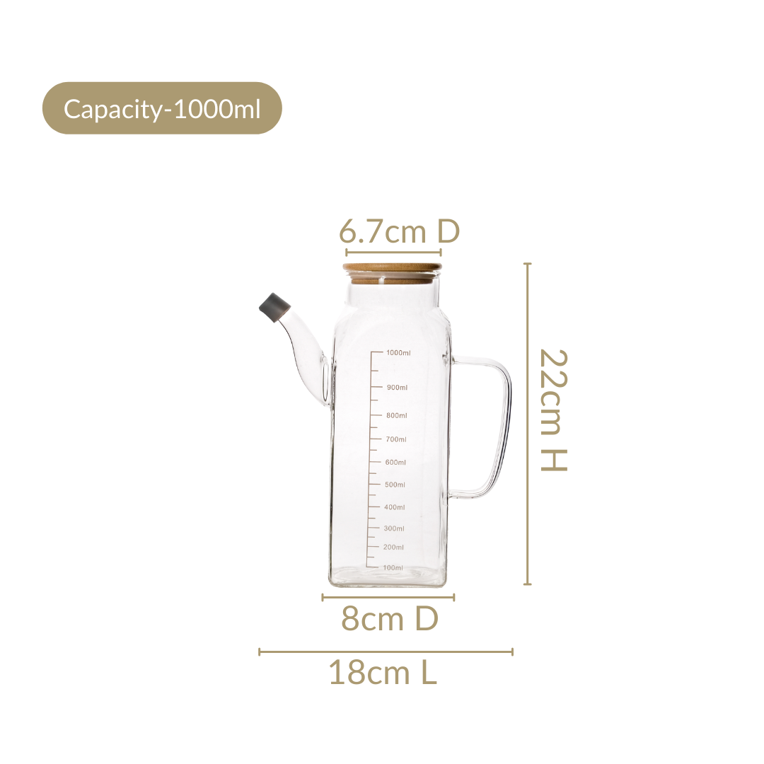 Premium Borosilicate Glass Oil Pot with Bamboo Lid 1000ml