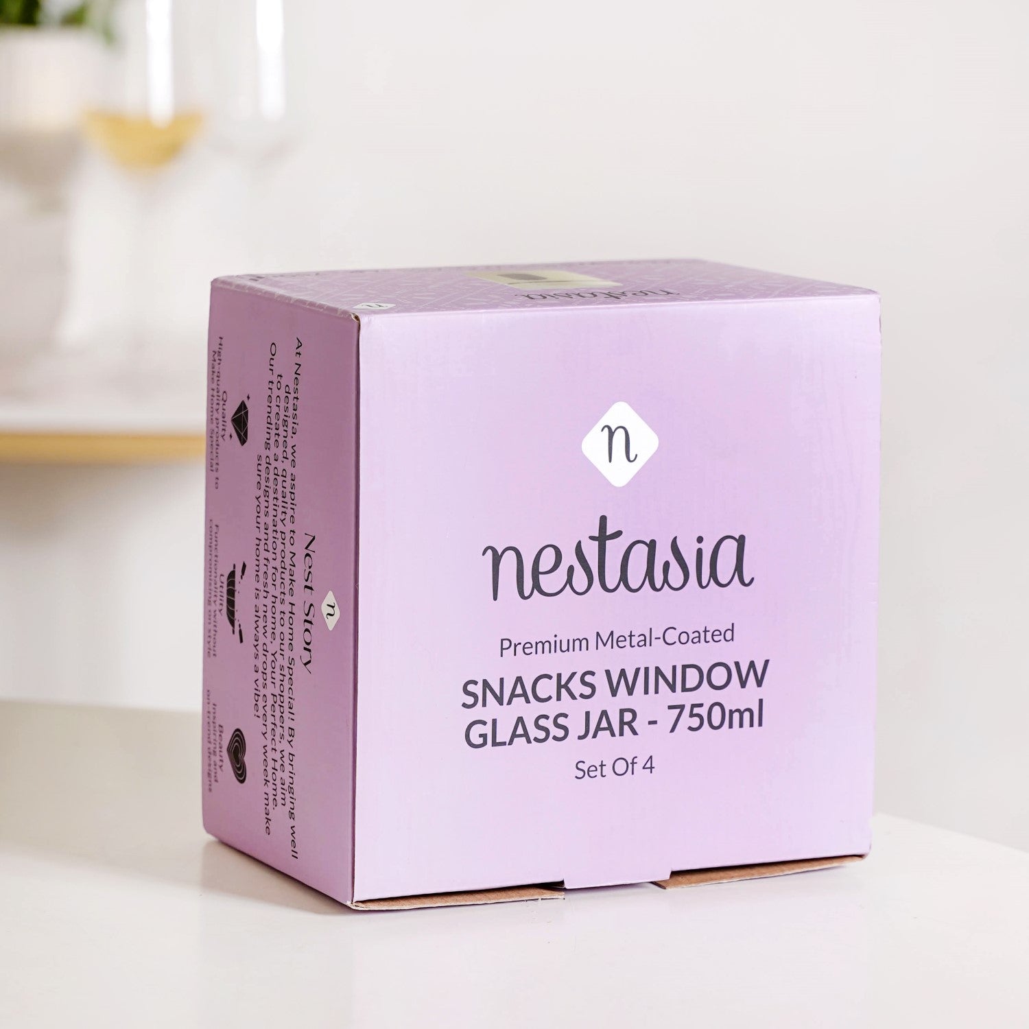 Premium Metal Coated Snacks Window Glass Jar Set Of 4 750ml