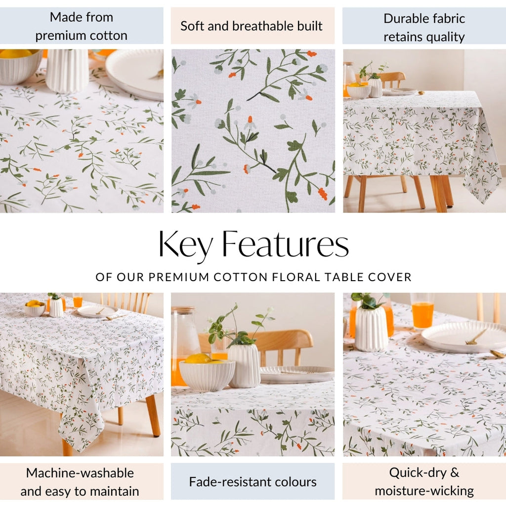 Premium Cotton Floral Table Cover For 6 Seater 154 x 208cm