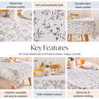 Premium Cotton Floral Table Cover For 6 Seater 154 x 208cm