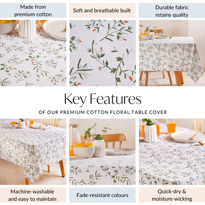 Premium Cotton Floral Table Cover For 6 Seater 154 x 208cm