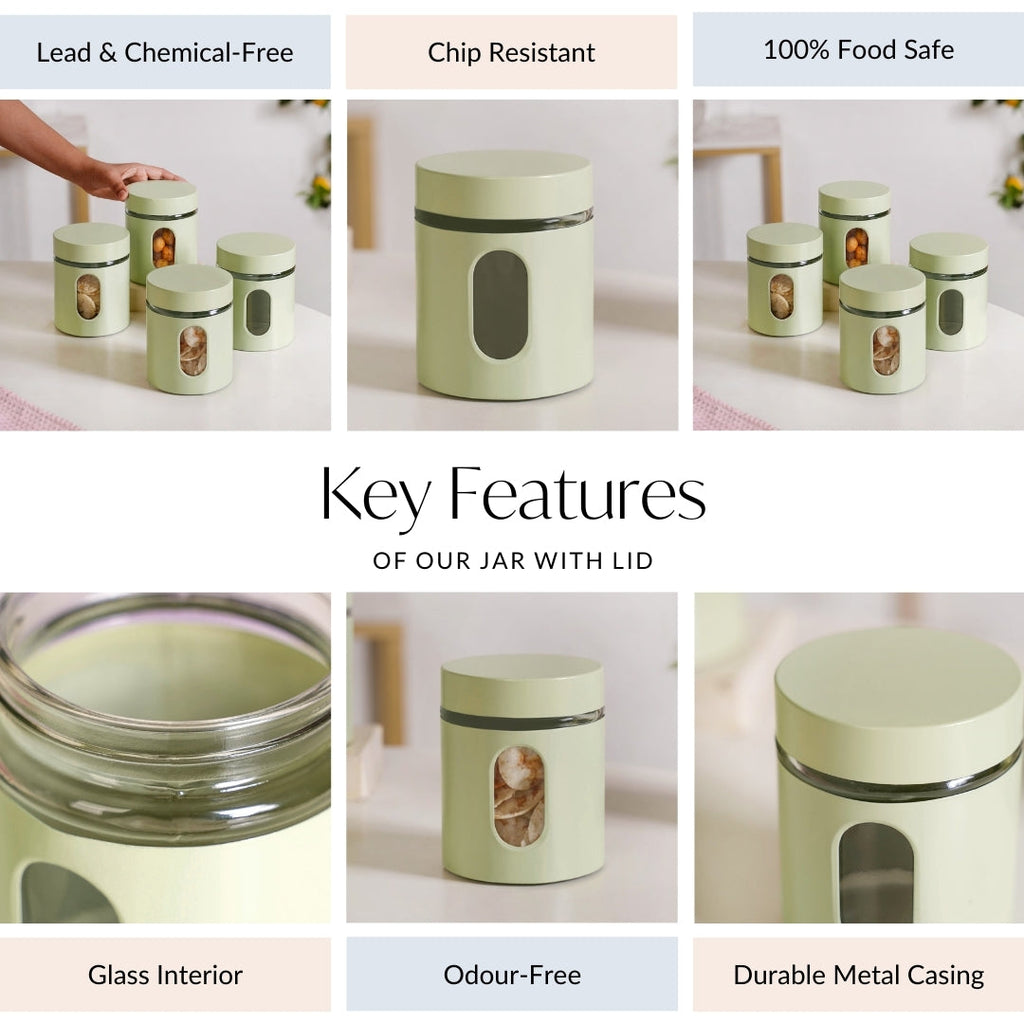 Premium Metal Coated Snacks Window Glass Jar Set Of 4 750ml