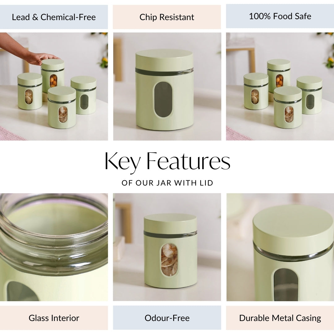 Premium Metal Coated Snacks Window Glass Jar Set Of 4 750ml