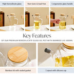 Premium Borosilicate Glass Oil Pot with Bamboo Lid 1000ml