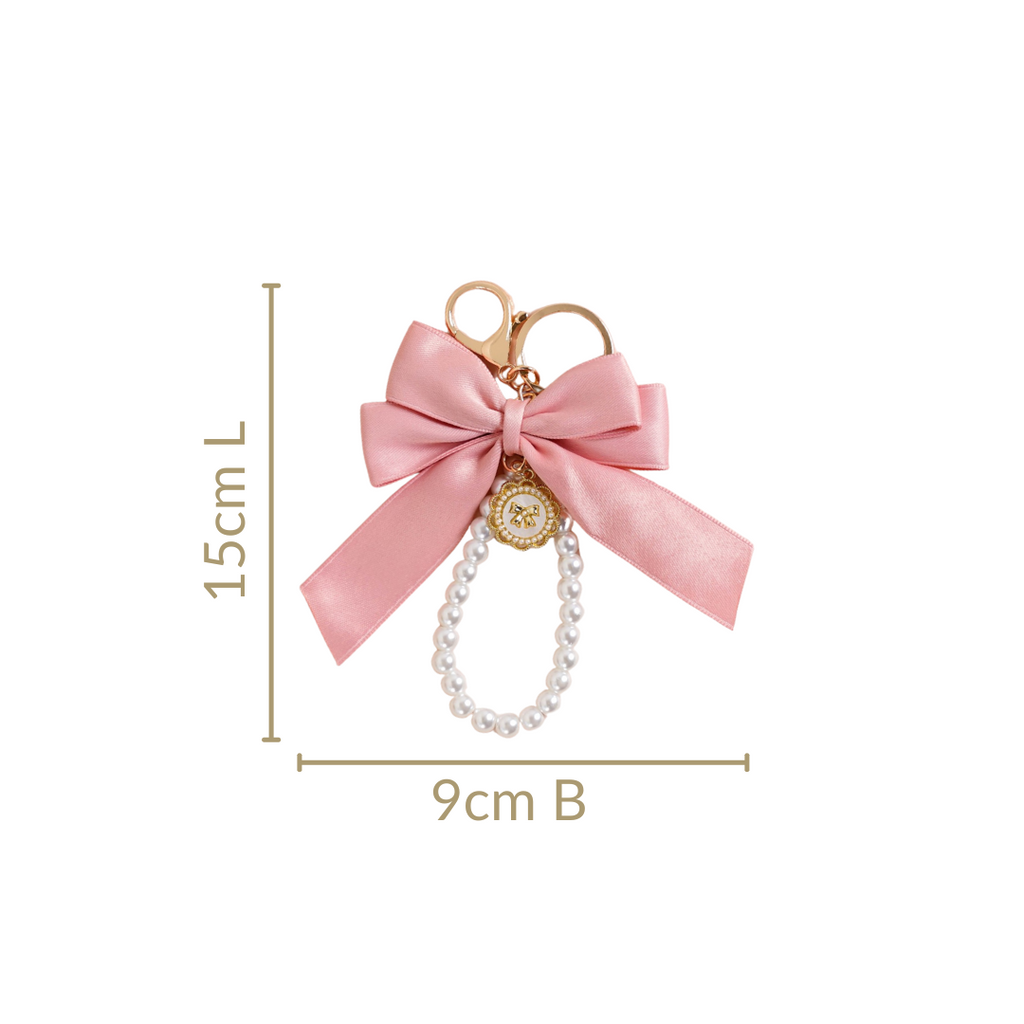 Pretty In Pink Cute Bow And Pearls Keychain