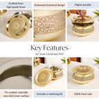 Pure Brass Embossed Handi Cooking Pot With Lid 2300ml