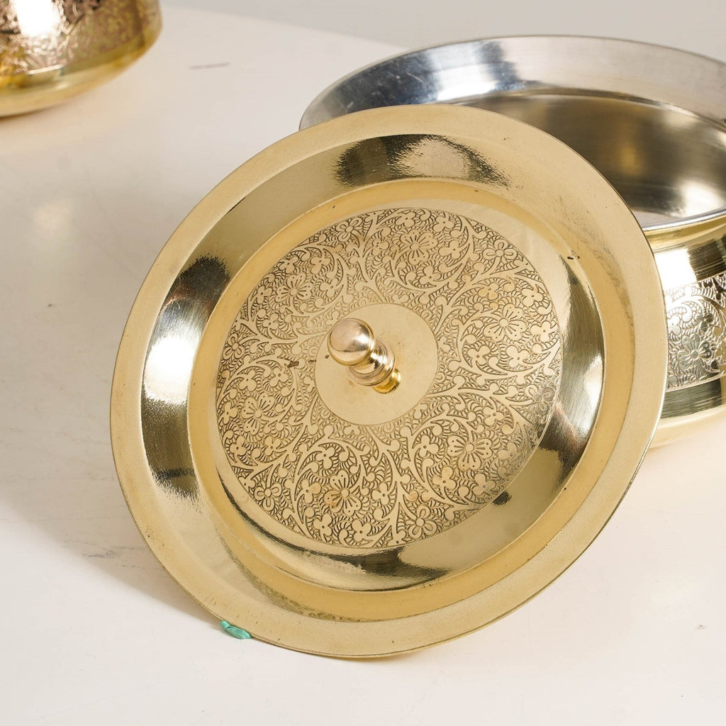 Pure Brass Embossed Handi Cooking Pot With Lid 2300ml