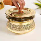 Pure Brass Embossed Handi Cooking Pot With Lid 2300ml