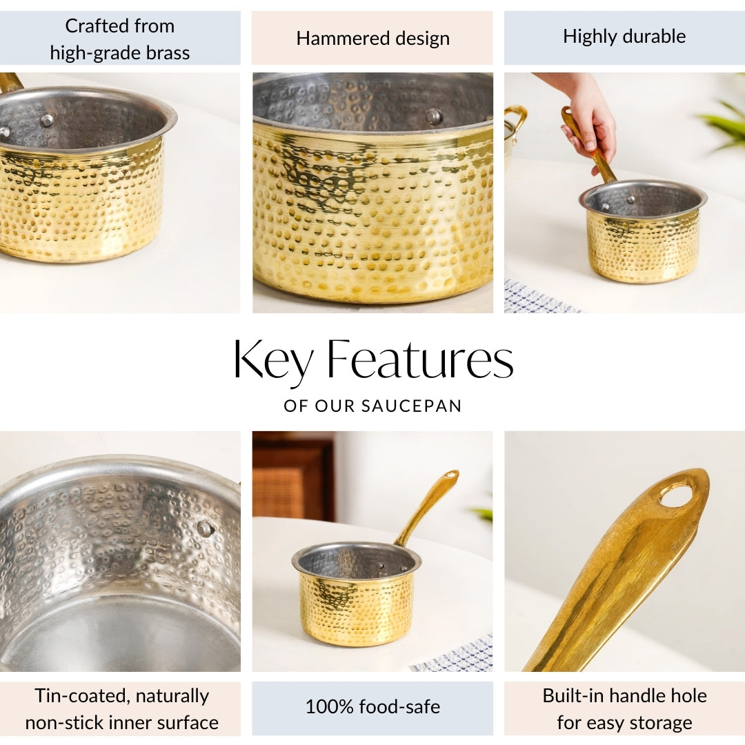 Pure Brass Hammered Saucepan 1200ml