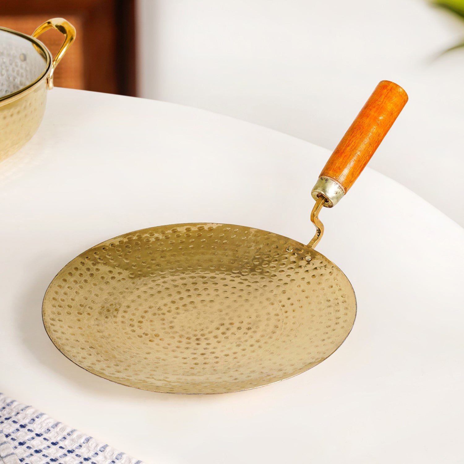 Pure Brass Tawa With Wooden Handle