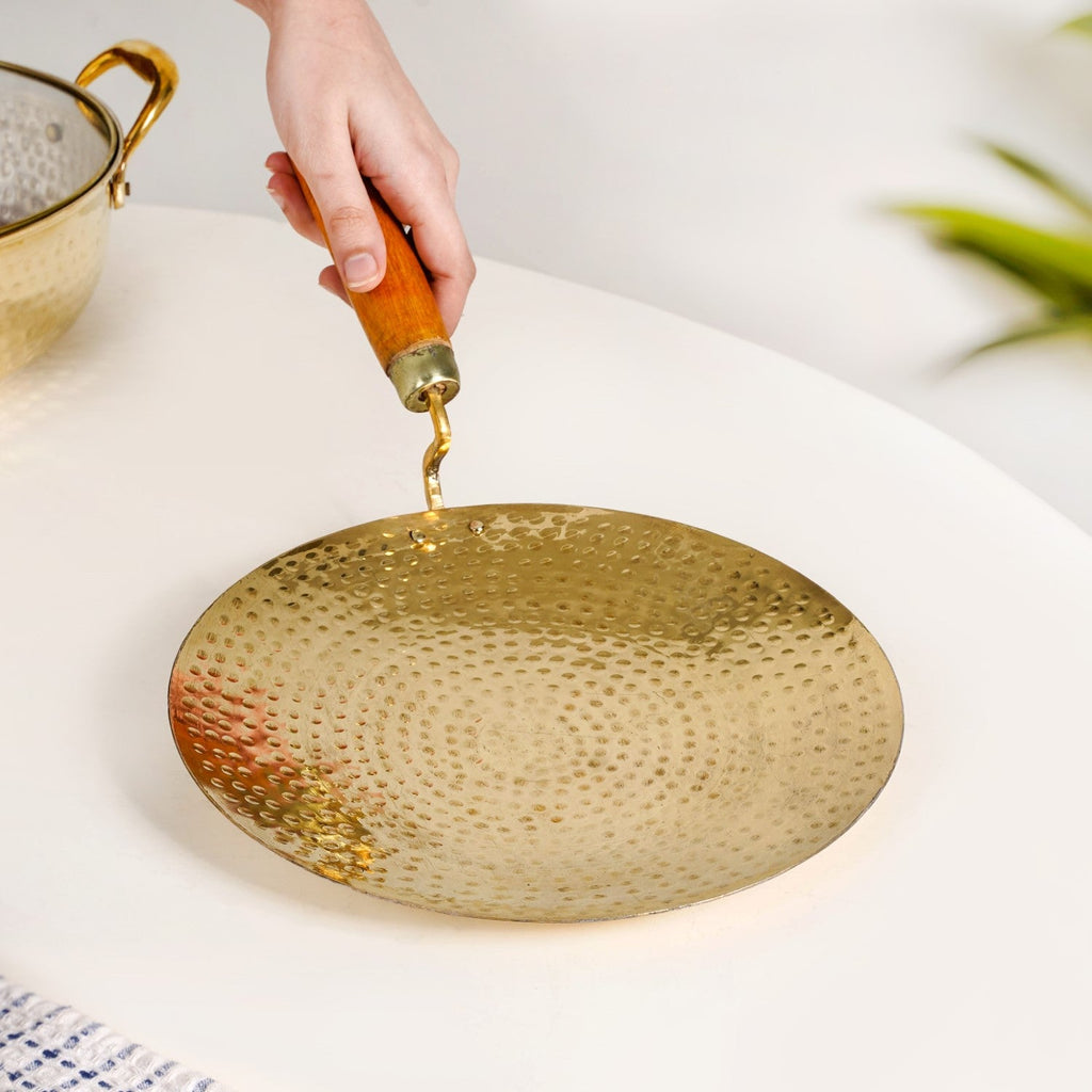 Pure Brass Tawa With Wooden Handle