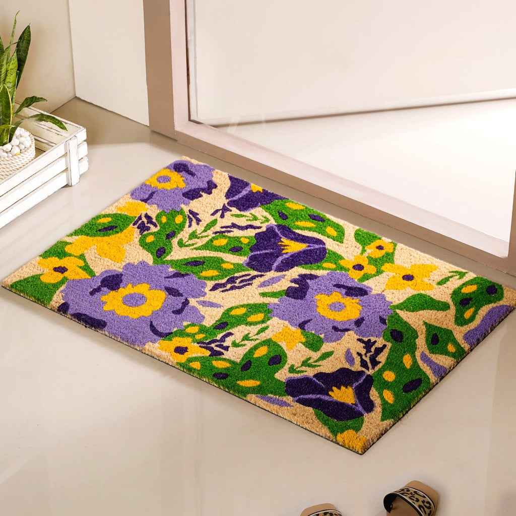 Purple Flower Field Coir Floor Mat 36x24 Inch