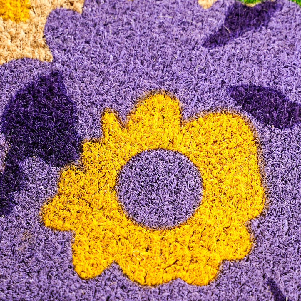 Purple Flower Field Coir Floor Mat 36x24 Inch