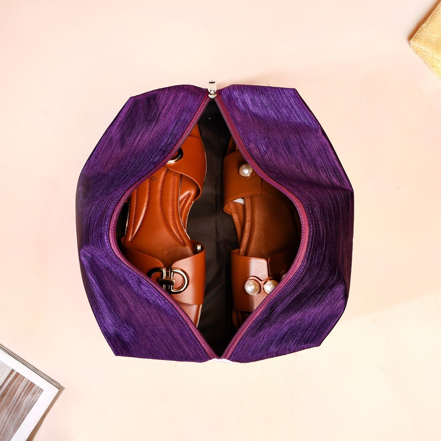 Purple Zippered Shoe Bags For Travel Large Set Of 3