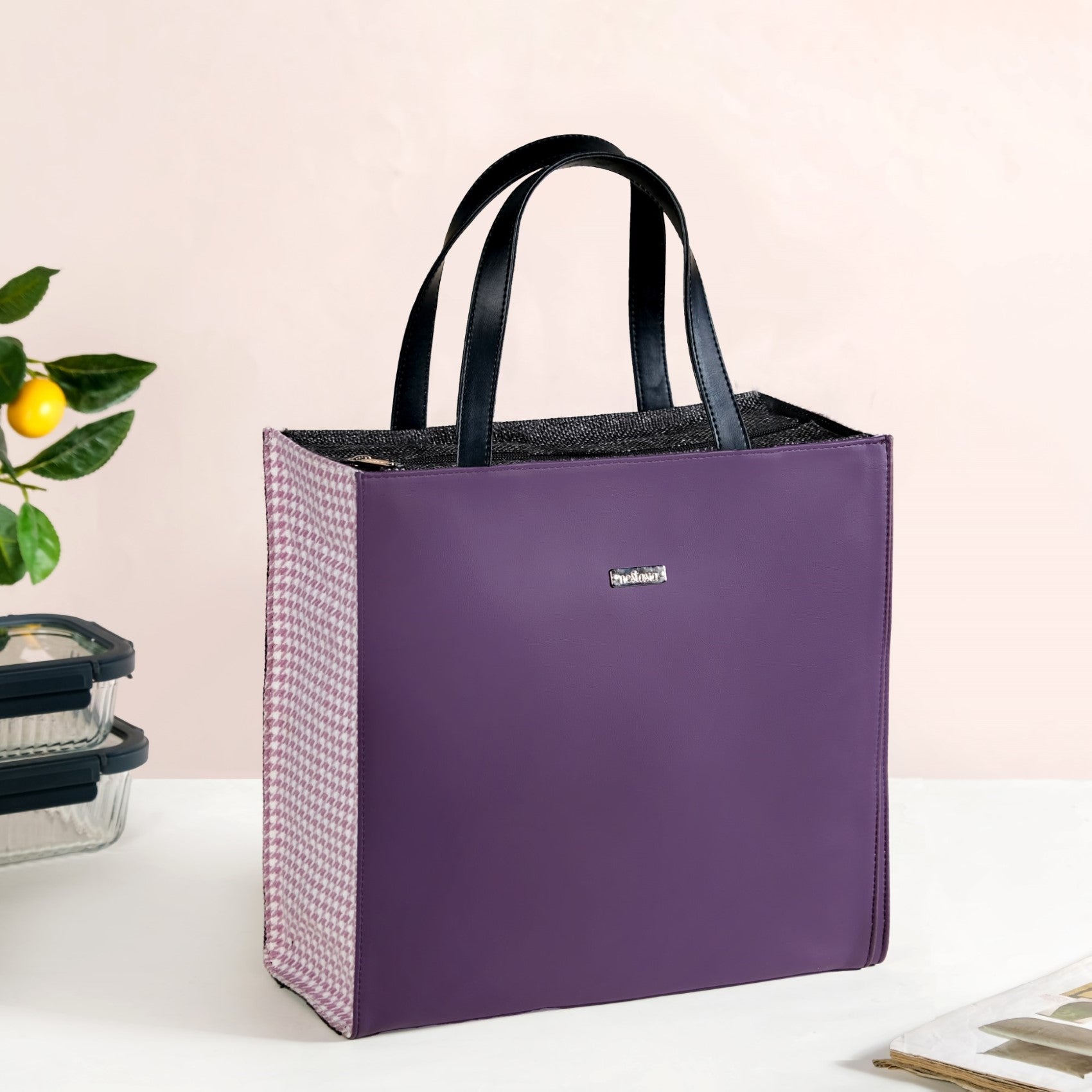 Purple Vegan Leather Lunch Bag