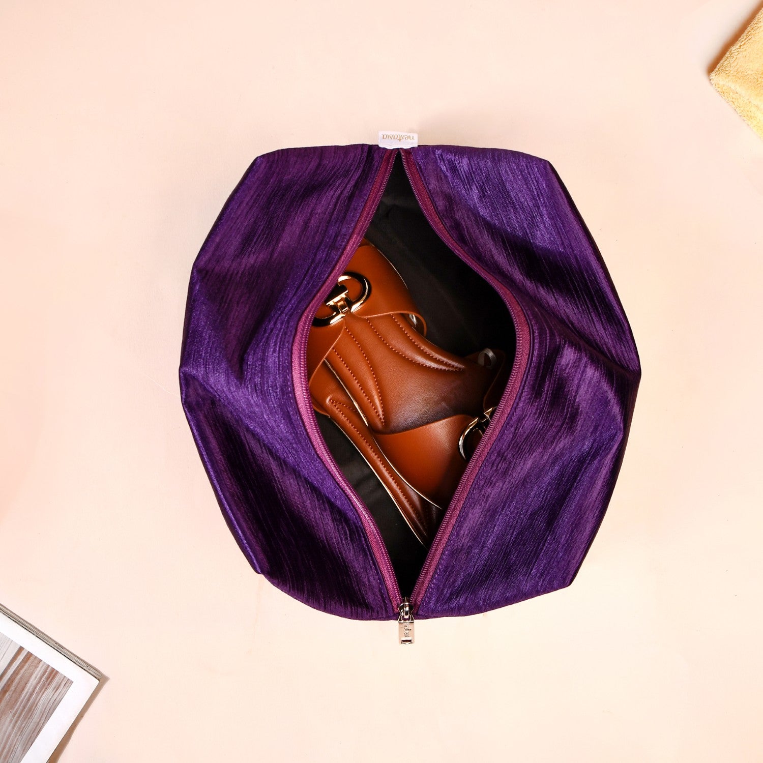 Purple Zippered Travel Shoe Bags Small Set Of 3