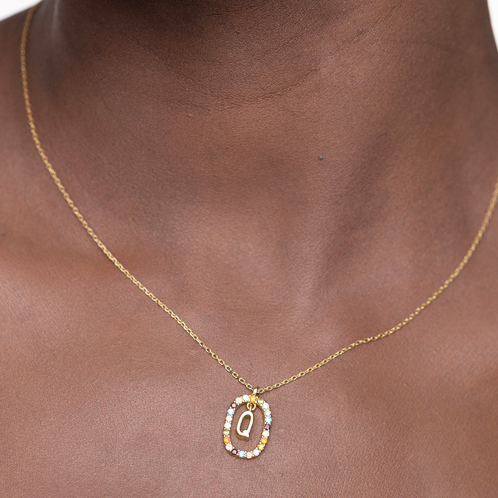 Colourful Stones Initial Necklace- 18k Gold Vermeil