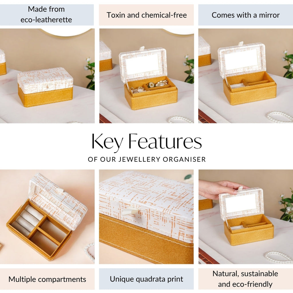 Quadrata Pattern Portable Jewellery Box With Mirror