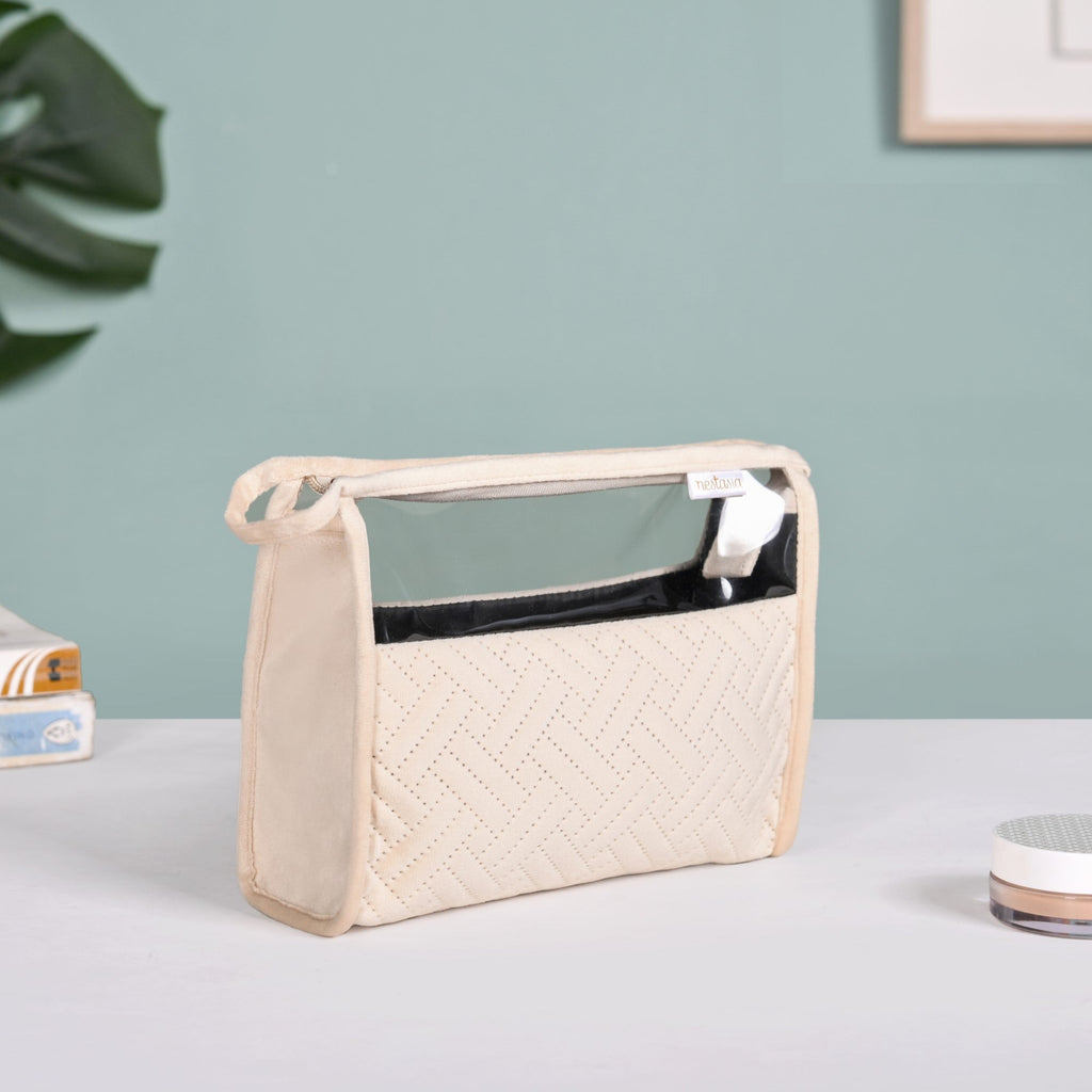 Quilted Cream White Nesting Travel Pouch Set Of 2