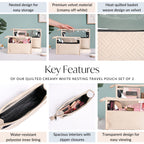 Quilted Cream White Nesting Travel Pouch Set Of 2