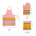 Quilted Pink Apron With Mitten And Pot Holder
