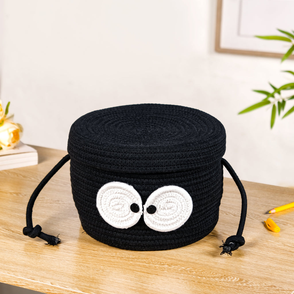 Googly Eyes Black Storage Basket With Lid 17cm