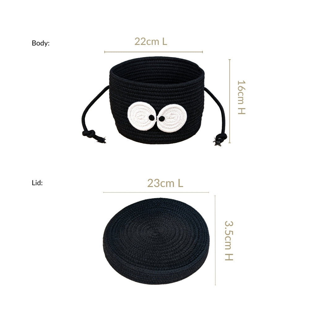 Googly Eyes Black Storage Basket With Lid 17cm