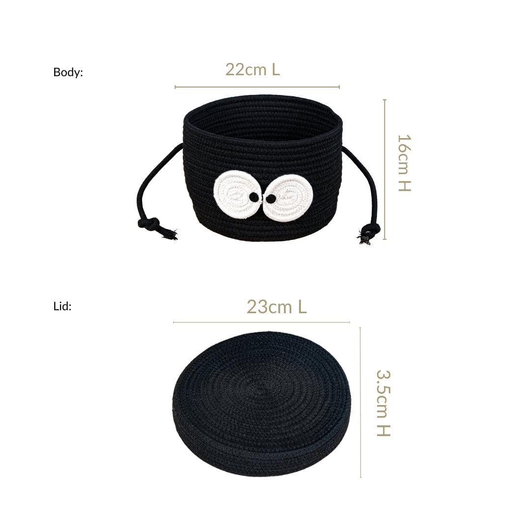 Googly Eyes Black Storage Basket With Lid 17cm
