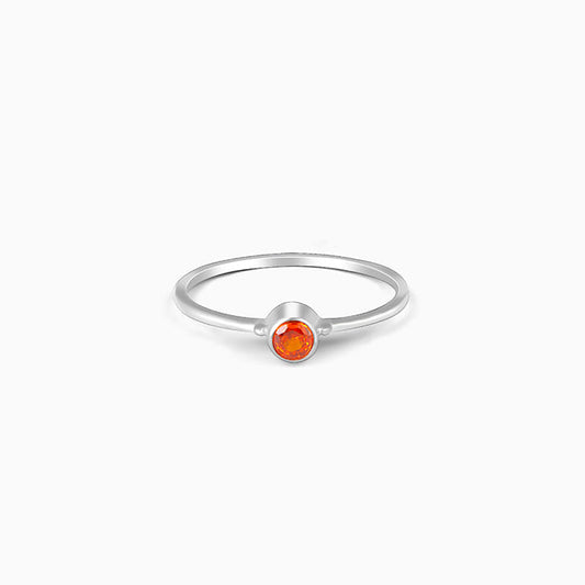 Silver Red Radiance Minimal Ring