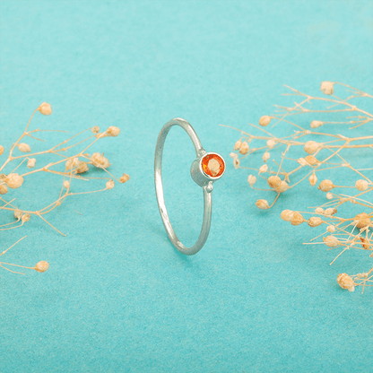 Silver Red Radiance Minimal Ring
