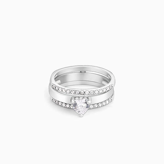 Silver Radiant Heart 2-in-1 Rings