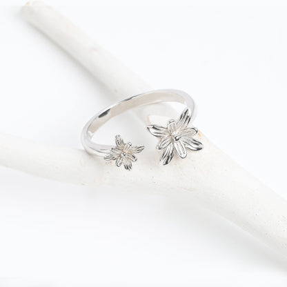 Silver Dual Blooming Flower Ring