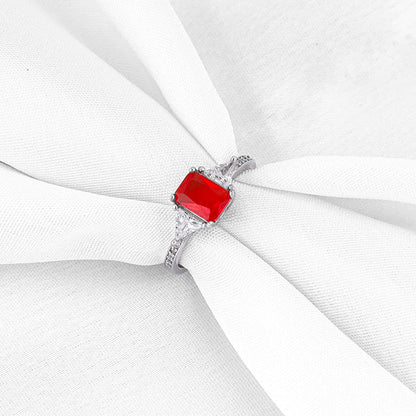 Silver Red Baguette Ring