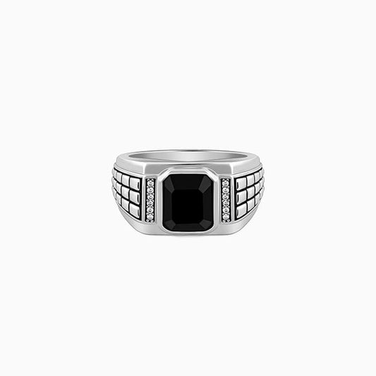 Silver Geometric Rectangle Ring For Him