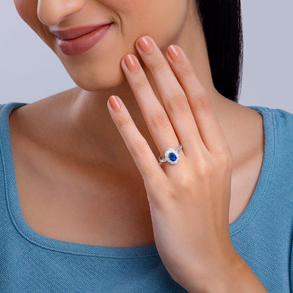 Silver Blue Oval Ring