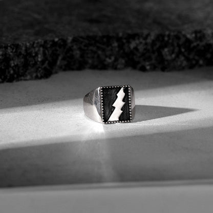 Oxidised Silver Thunder Ring For Him