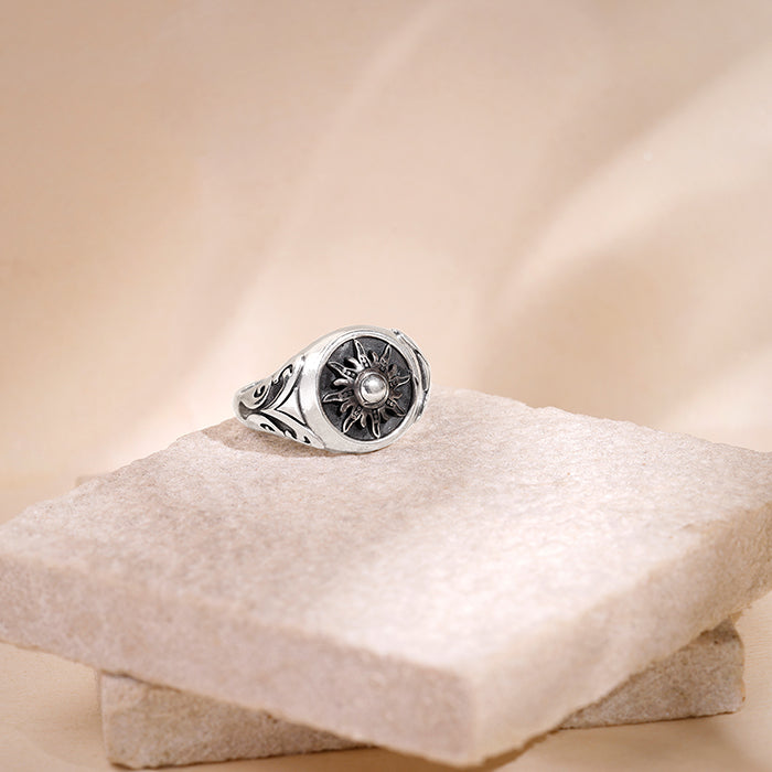 Oxidised Silver Solace Sun Ring for Him