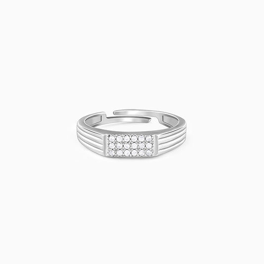 Silver Zircon Rectangle Ring For Him