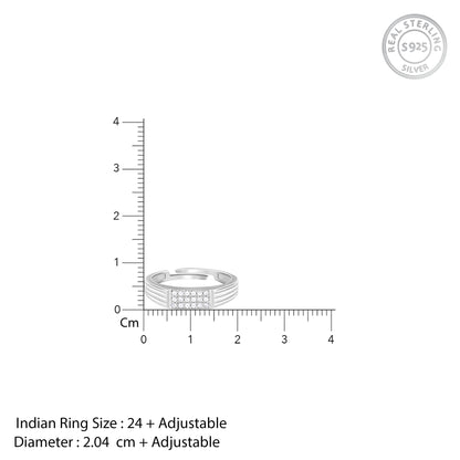 Silver Zircon Rectangle Ring For Him