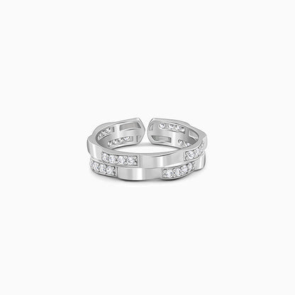 Silver Zircon Studded Sparkle Ring For Him