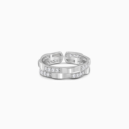 Silver Zircon Studded Sparkle Ring For Him