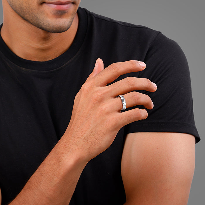 Silver Zircon Studded Sparkle Ring For Him