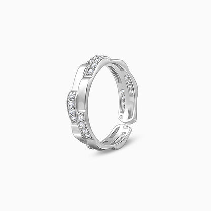 Silver Zircon Studded Sparkle Ring For Him